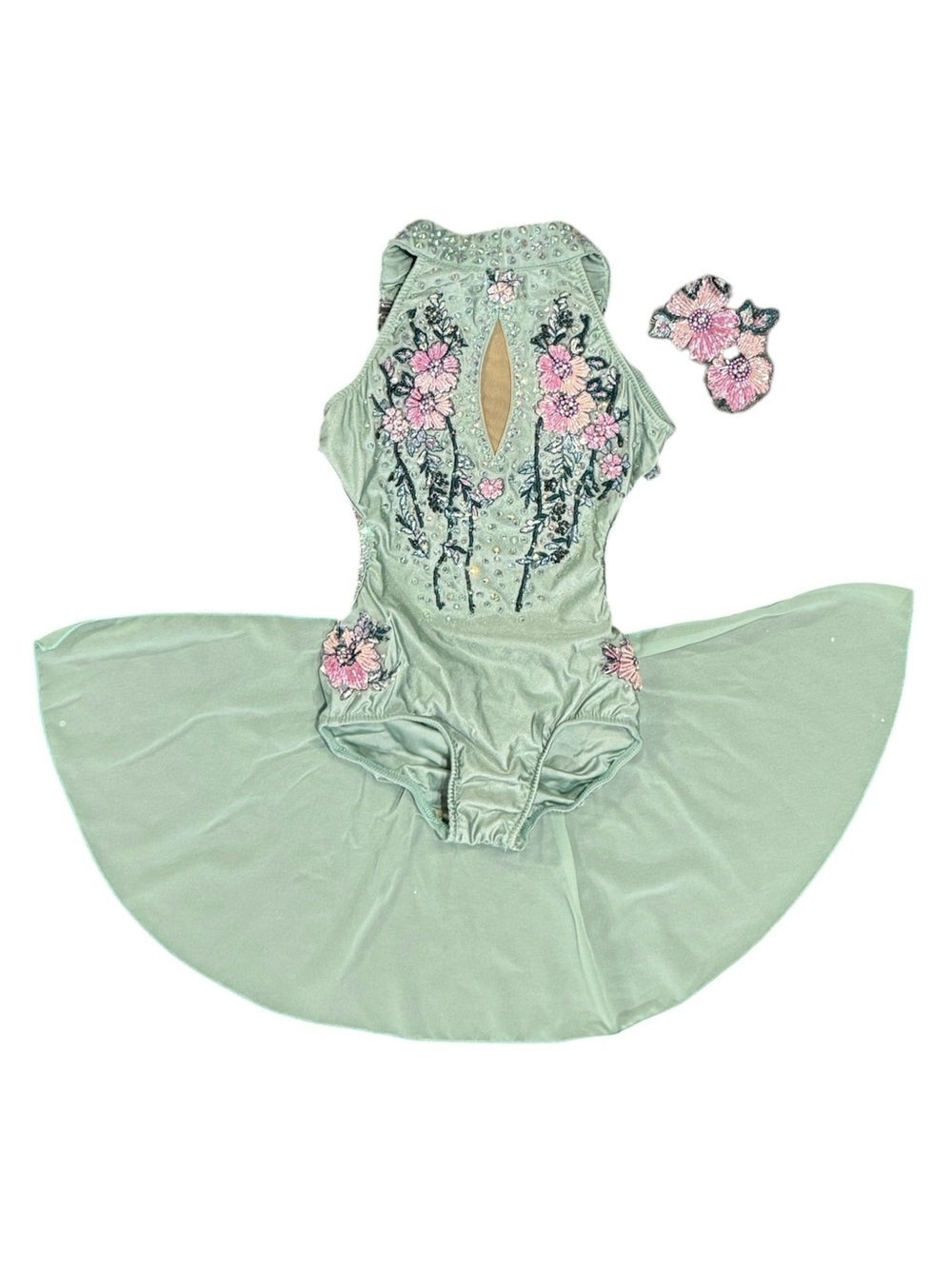Glamour | Sage Green Floral Appliques Rhinestone Lyrical Ballet Costume MC